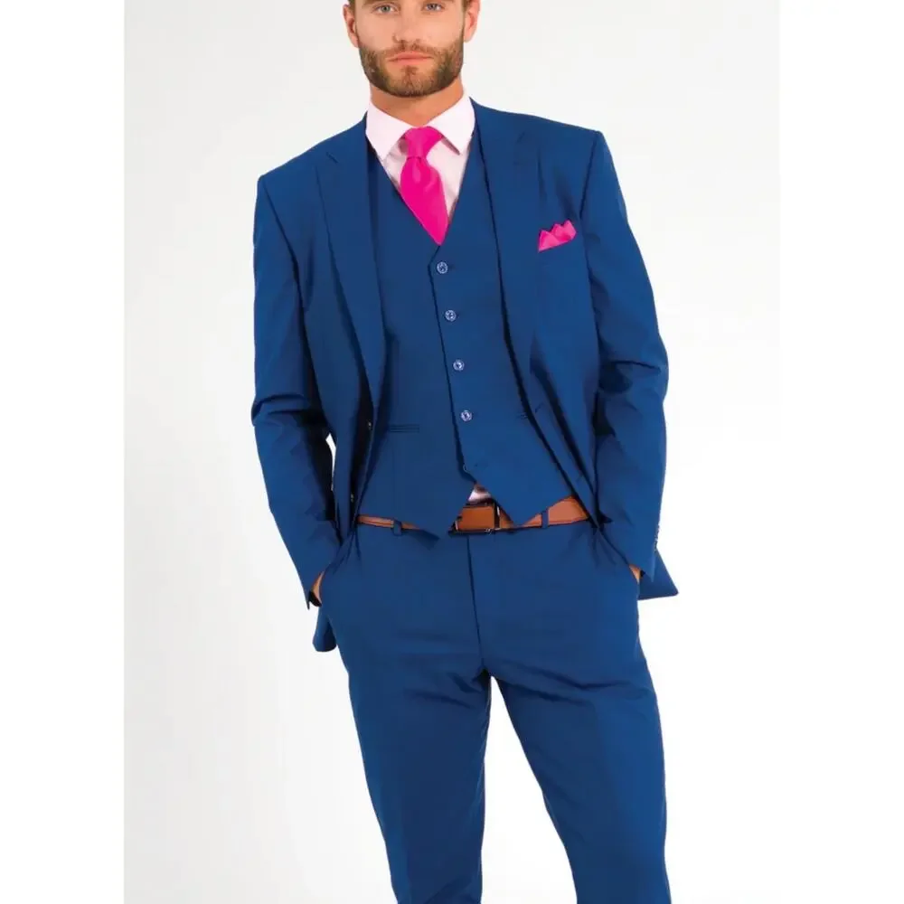 sharp Suits 3 piece suit royal blue 38S 32W euro slim